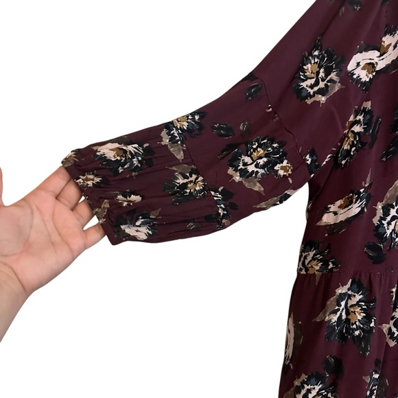 Ryllace Plum Dark Purple Floral Modest Tiered Boho Midi Dress Plus Size 22 - Picture 6 of 10